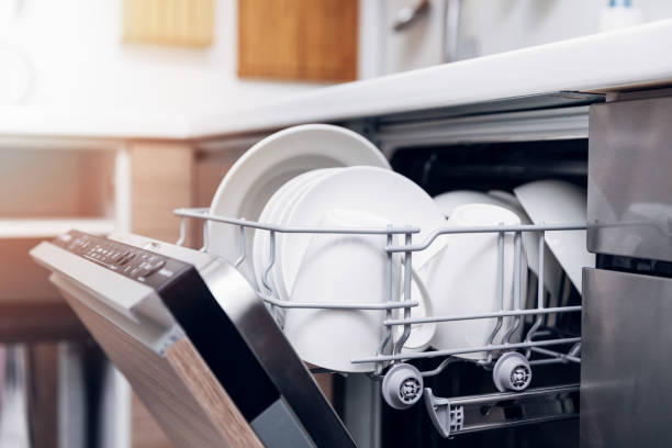 Open Discwasher with Clean Dishes
